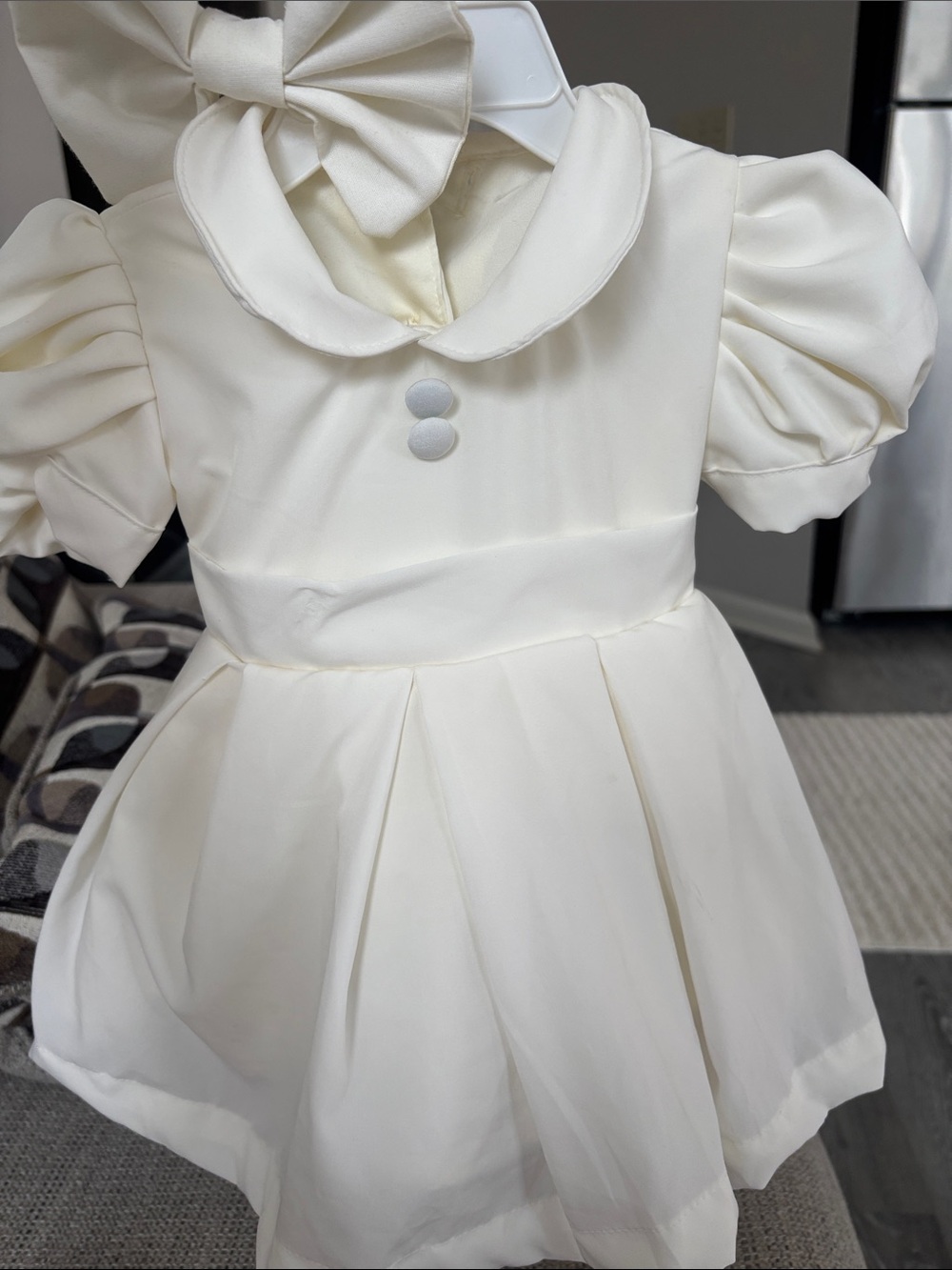 Ivory Puff Sleeve Baby Dress with Bow